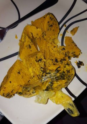 A picture of Okpa with vegetable.