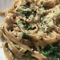 A picture of Easy Peasy Spinach and Garlic Tagliatelle.