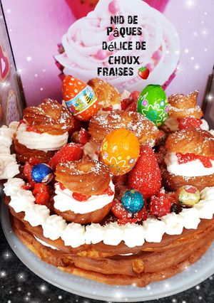 Une photo de Nid de Pâques délice de choux fraises 🍓 chantilly 😋 #avril