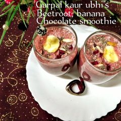 A picture of Beetroot, banana chocolate smoothie 🍌🌰🥤.