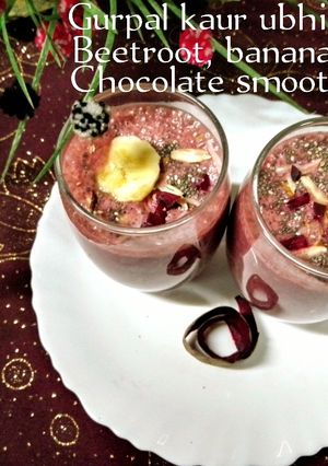 A picture of Beetroot, banana chocolate smoothie 🍌🌰🥤.