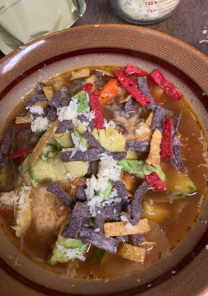 A picture of Ford Fry Chicken Tortilla Soup.