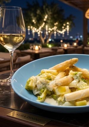 Una foto de Cocido de Col China y Patatas con Yemas de Espárragos