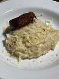 Risoto de queijos com alho poró com medalhão de filé mignon