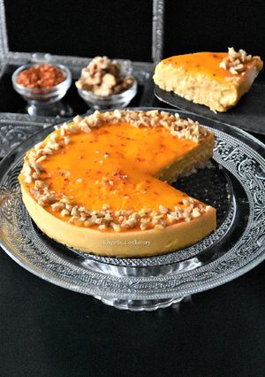 A picture of No bake Spicy Walnut Mango Cheese Cake.