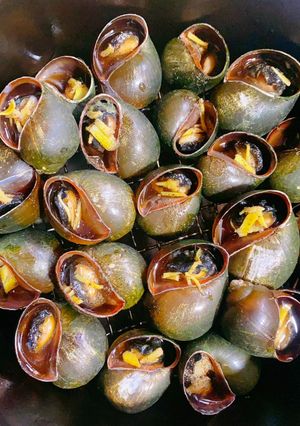 Hình của món Ốc bươu nướng gừng.