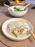 Colin sauce citron-moutarde en papillotte & riz citronné