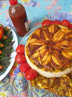 عکسی از دستور پلو ماهی با ته چین خلالی
