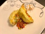 Easy Cheesey Spicy Jerk Egg Soufflé with peppers & bacon