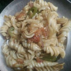 A picture of Macaroni with lots of veggies.