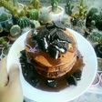Coffee pancakes &chocolate sauce