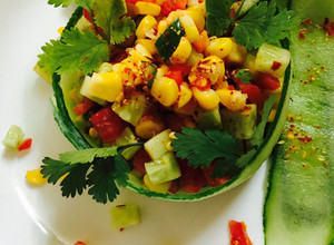 A picture of Corn cucumber tomato salad.