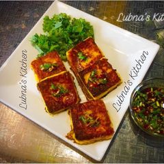 Chickpea flour / besan Tofu with Garlic Ginger Chilli Sauce (Vegan 🍃& Vegetarian 🍃 A picture of Chickpea flour / besan Tofu with Garlic Ginger Chilli Sauce (Vegan 🍃& Vegetarian 🍃.