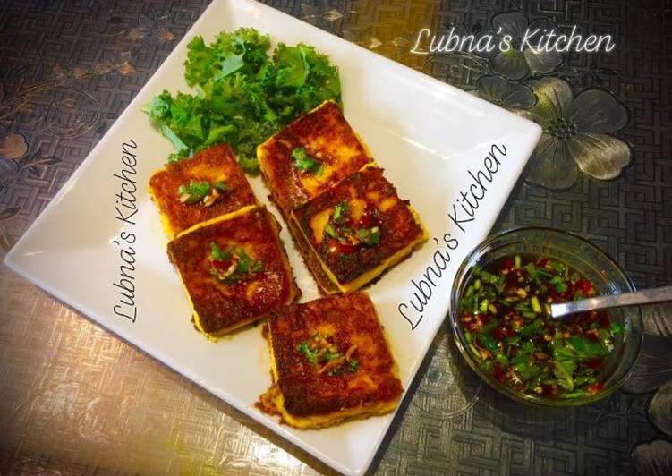 Chickpea flour / besan Tofu with Garlic Ginger Chilli Sauce (Vegan π& Vegetarian π