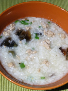 A picture of Century egg and minced Pork Congee.