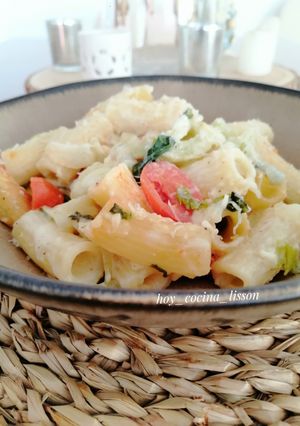 Una foto de Rigatoni al horno con Pak Choi
