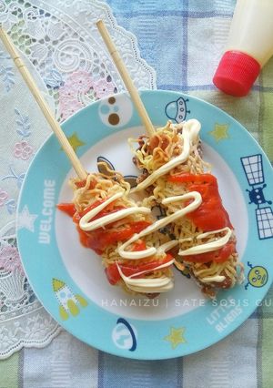 A picture of Sausage Rolled Noodles Satay (Indonesian Street Food).