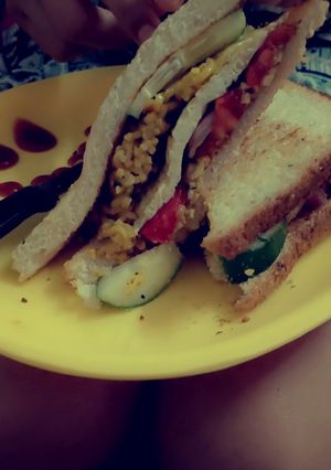 A picture of Veggies Maggi sandwich.