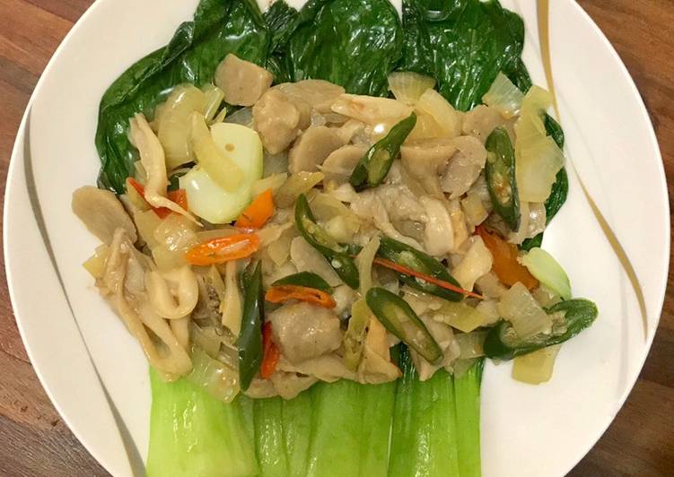 Cara Gampang Membuat Pokcoy bakso jamur yang Bikin Ngiler