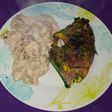 Tortilla de espinaca con pollo a la crema con champiñón