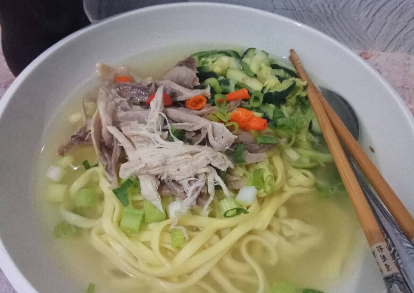Chicken noodle soup with zucchini