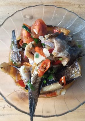 Foto resep Tim ikan asin gabus pedas