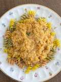 Fusilli tricolor com lentilhas “rosa” germinadas (vegano)