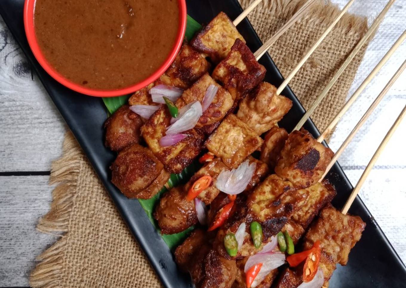 Sate TemTaSo (Tahu, tempe, bakso) Bumbu Kacang