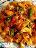 Tahu cecek sapi bumbu Rujak
