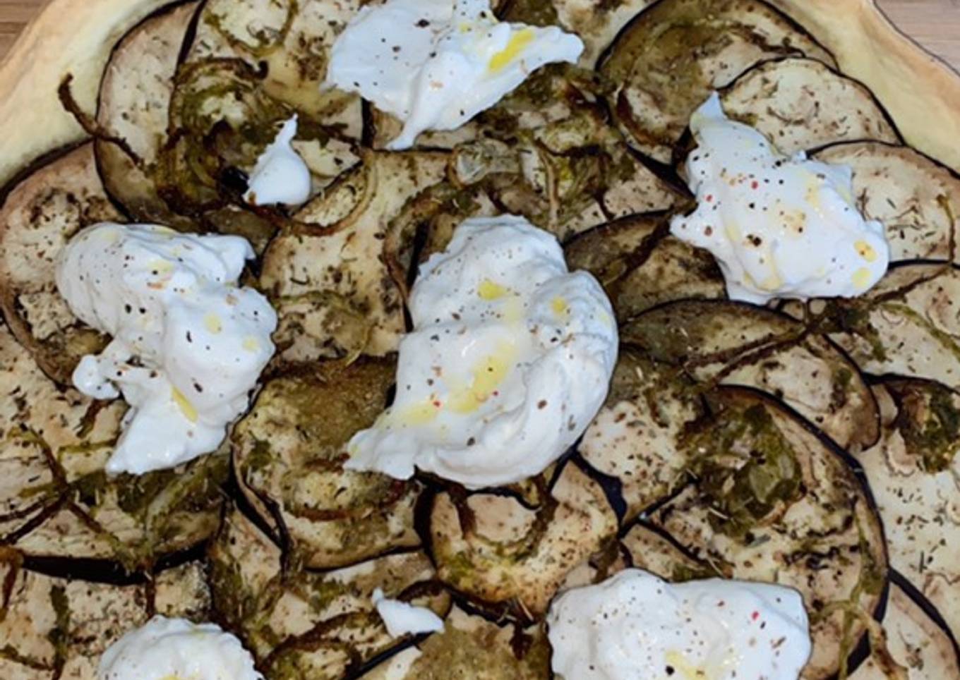 Tarte aubergine et burrata