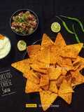 Homemade Doritos Chips With Cheese Sauce & Salsa
