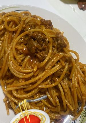 صورة لوصفة معكرونه سباغيتي باللحمه المفرومه🍜