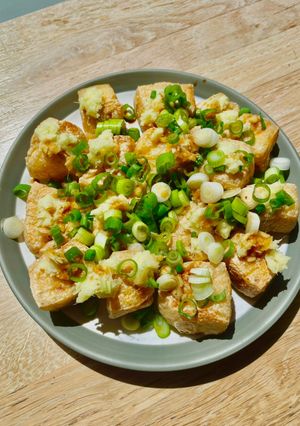 A picture of Grilled tofu puffs.