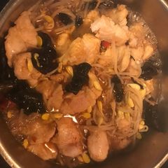 A picture of Fish with black fungus and soy bean sprouts.