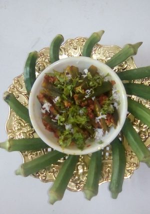 स्टफ लेडीज फिंगर्स इन कर्ड (stuffed bhendi in curd recipe in marathi) रेसिपी चे मुख्य फोटो