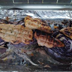 Chicken breast stuffed with curry pineapple A picture of Chicken breast stuffed with curry pineapple.