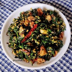 A picture of Green Amaranth leaves/Chaulai Saag Cooked with Moong And Bodi.