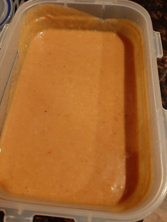 A picture of Pureed pinto beans and ham.