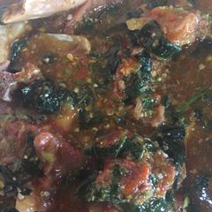 A picture of Okra soup with ugu n beef.