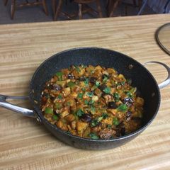A picture of Yoghurt Eggplant Potato Chilli/Dahi Shimla Aloo Baingan Masala.