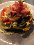 Verduras a la parrila con jamón ibérico y salsa mojo picante