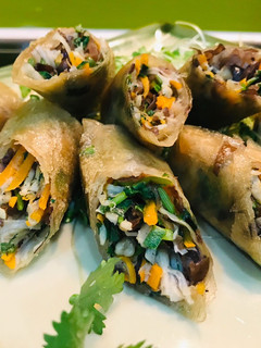A picture of Vegetarian Mushroom Spring Rolls.
