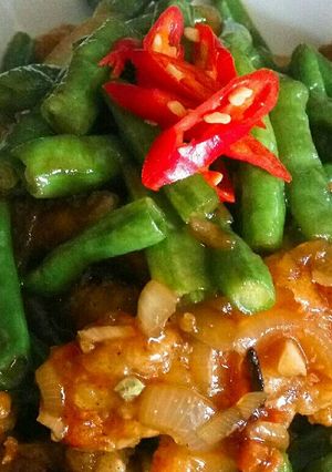 Foto resep Tumis kacang panjang ayam kriuk saos mentega #PR_kacangpanjang