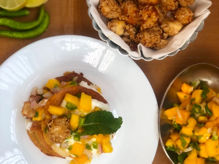 Easy Way Prepare Recipe Pancakes with oats crusted paneer and mango salsa that is Can Pamper Your Tongue, Perfect}