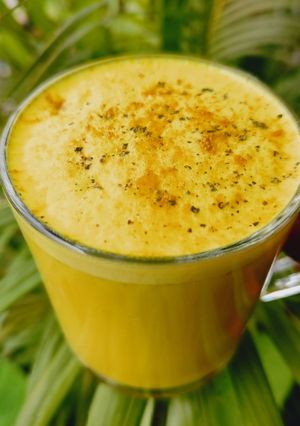 A picture of Turmeric Latte Recipe | Traditional Warm Golden Milk Mug Drink.