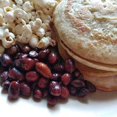 A picture of Pancakes and nuts #themechallenge #breakfast.