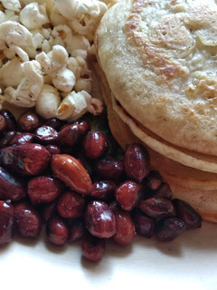 A picture of Pancakes and nuts #themechallenge #breakfast.