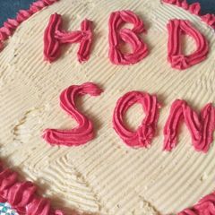 A picture of Vanilla cake and butter cream icing.