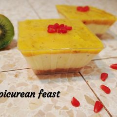 A picture of No-bake Mango Kiwi Cheesecake.