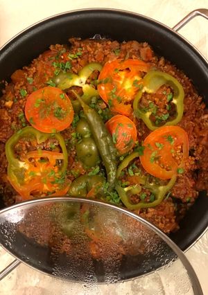 صورة لوصفة مسقعة باذنجان وبطاطس باللحم المفروم 🍲👌🏻
